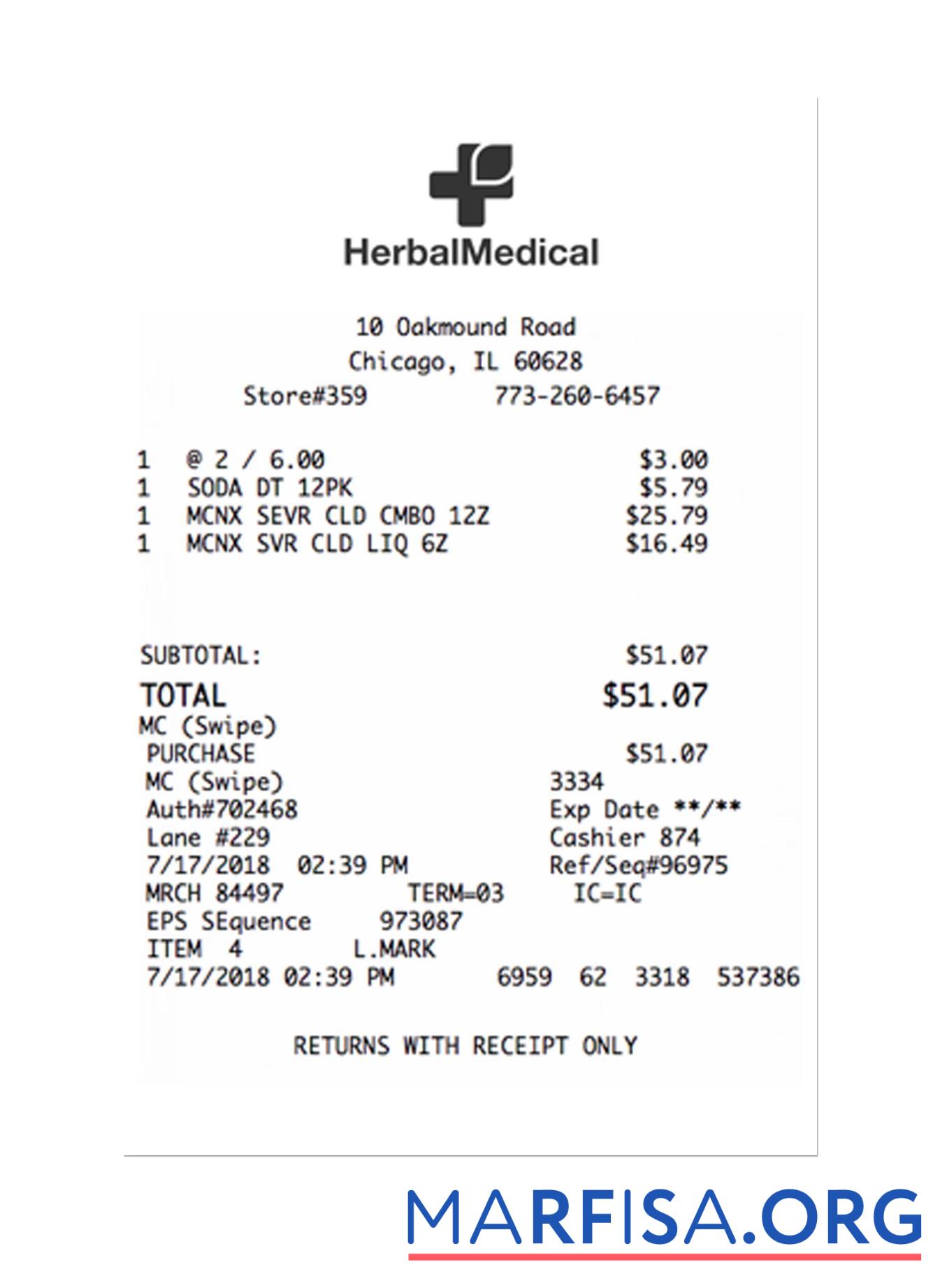Realistic HERBAL MEDICAL payment receipt download for verification